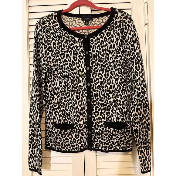 Lands' End Women's Supima Cotton Leopard Print Cardigan - Size S - Picture 1 of 4